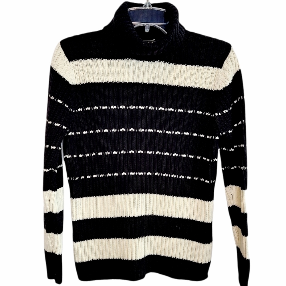 Jeanne Pierre thick Ribbed Turtleneck Medium Strip